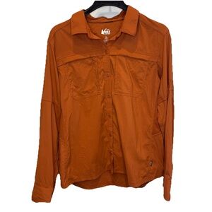 REI CO-OP Shirt Size LARGE Womens Orange Sahara Button Up Long Sleeve Hiking
